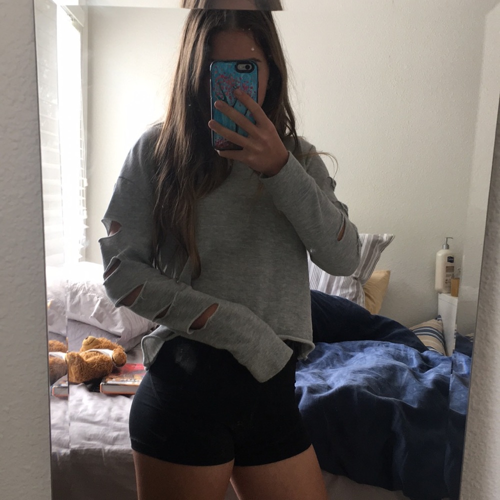 Gray Cropped hoodie w/ slits in arm